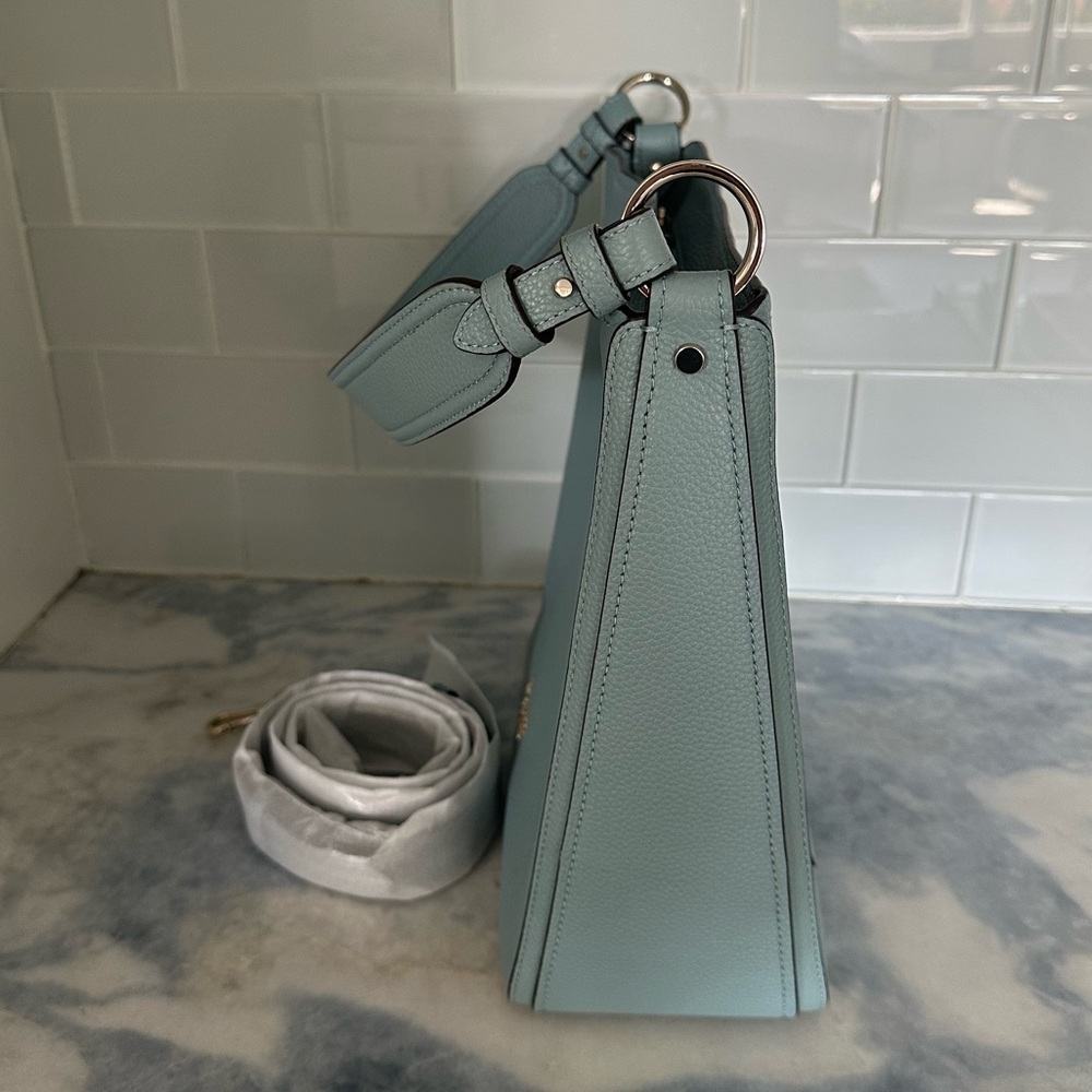 New Kate Spade Hudson Aegean Teal Pebbled Leather Hobo Bag with Crossbody Strap - Picture 7 of 13